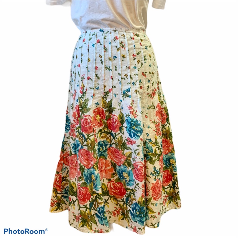 JM Collection White Skirt Pink & Blue Floral Midi